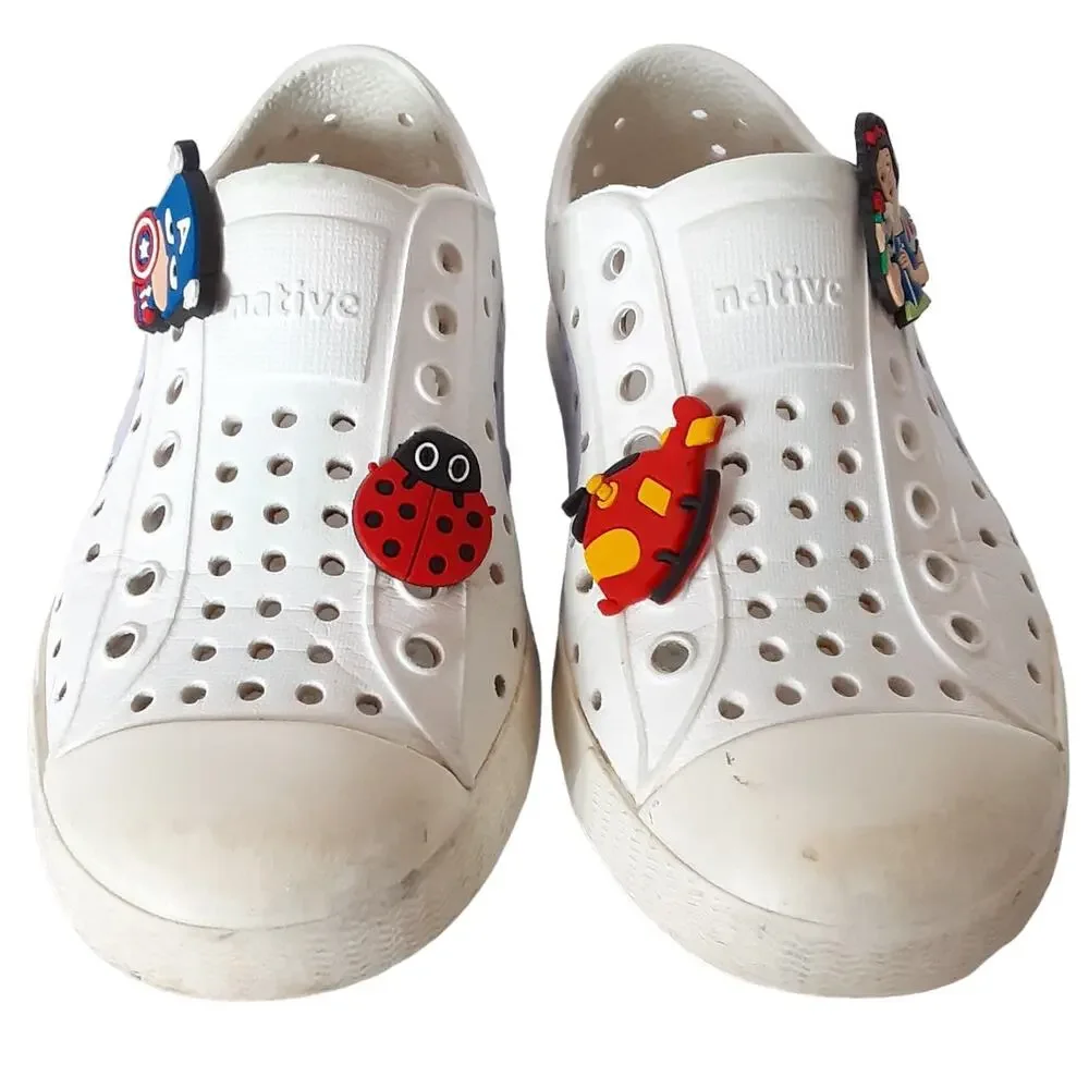Native Jefferson Water Shoes Girls 10 White Purple Polka Dot Slip On Sneakers